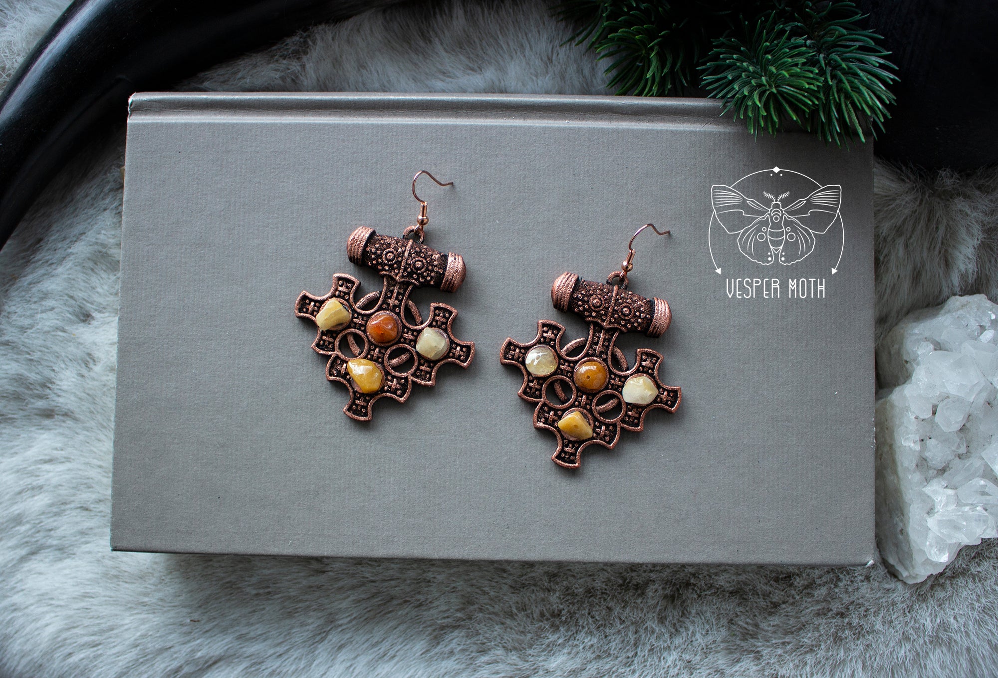 Hiddensee Crystal Earrings (Gold & Copper Coloured) - 3D printed *no metal!