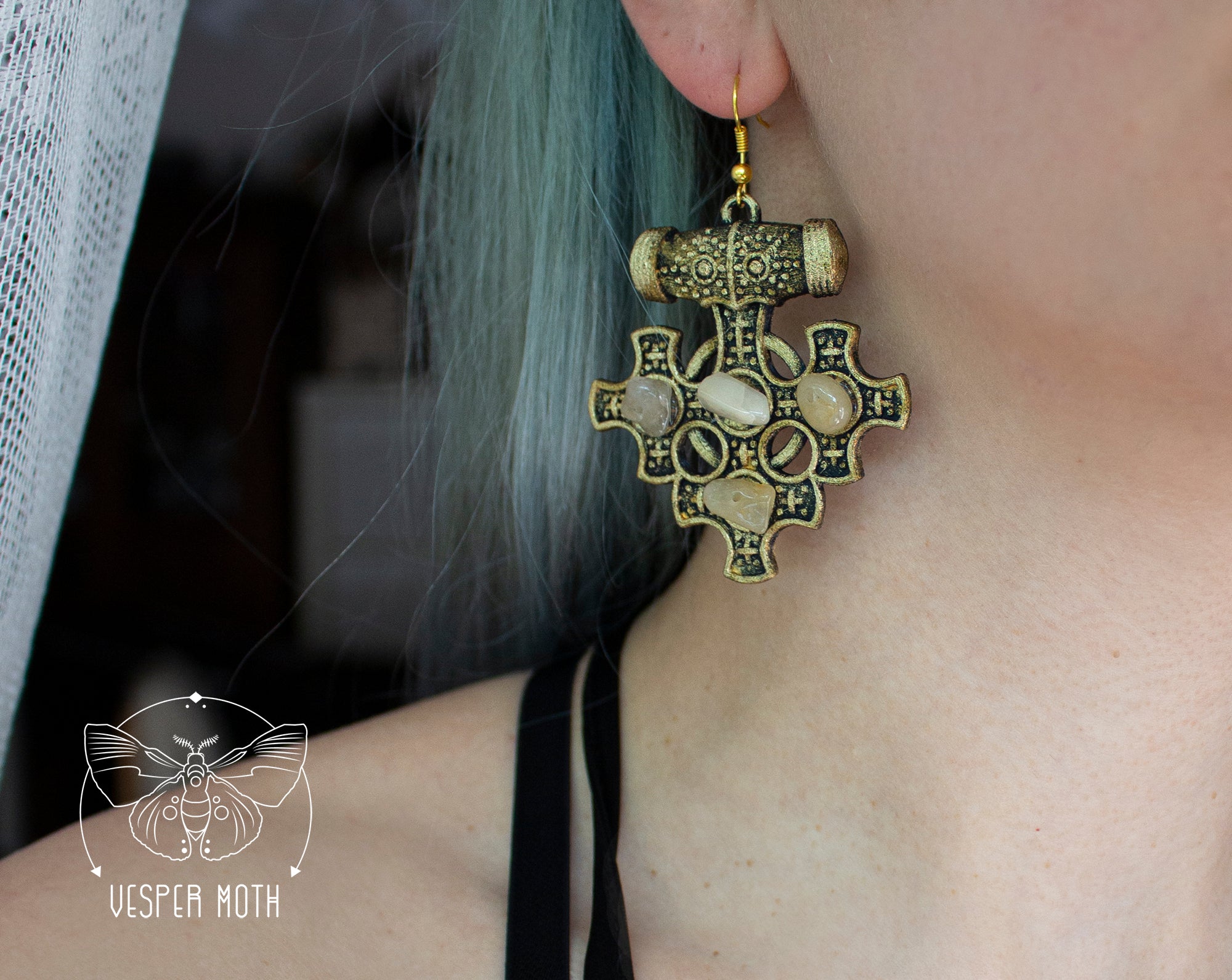 Hiddensee Crystal Earrings (Gold & Copper Coloured) - 3D printed *no metal!