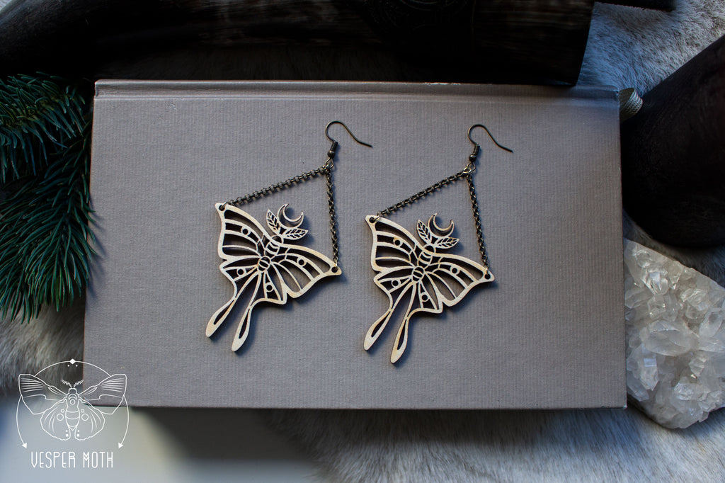 Luna Moth Earrings - wood