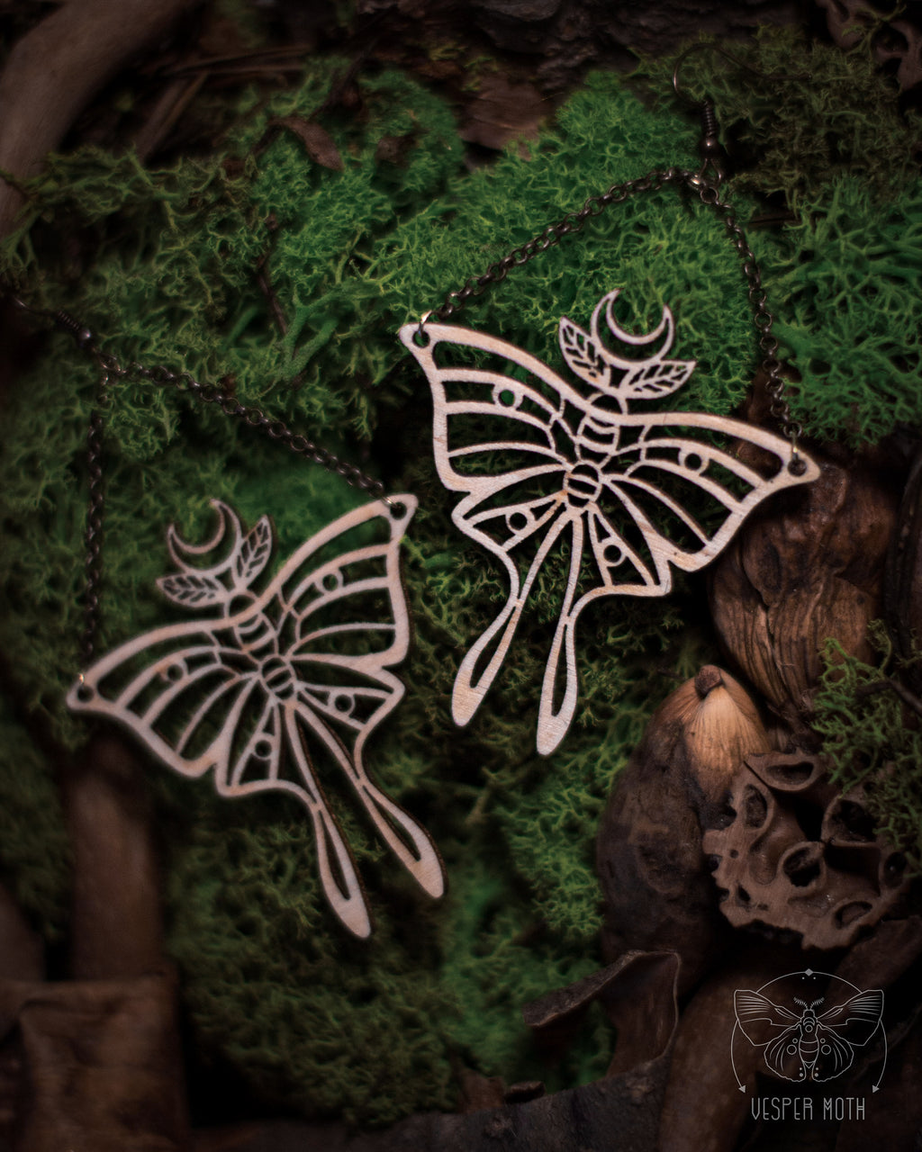 Luna Moth Earrings - wood