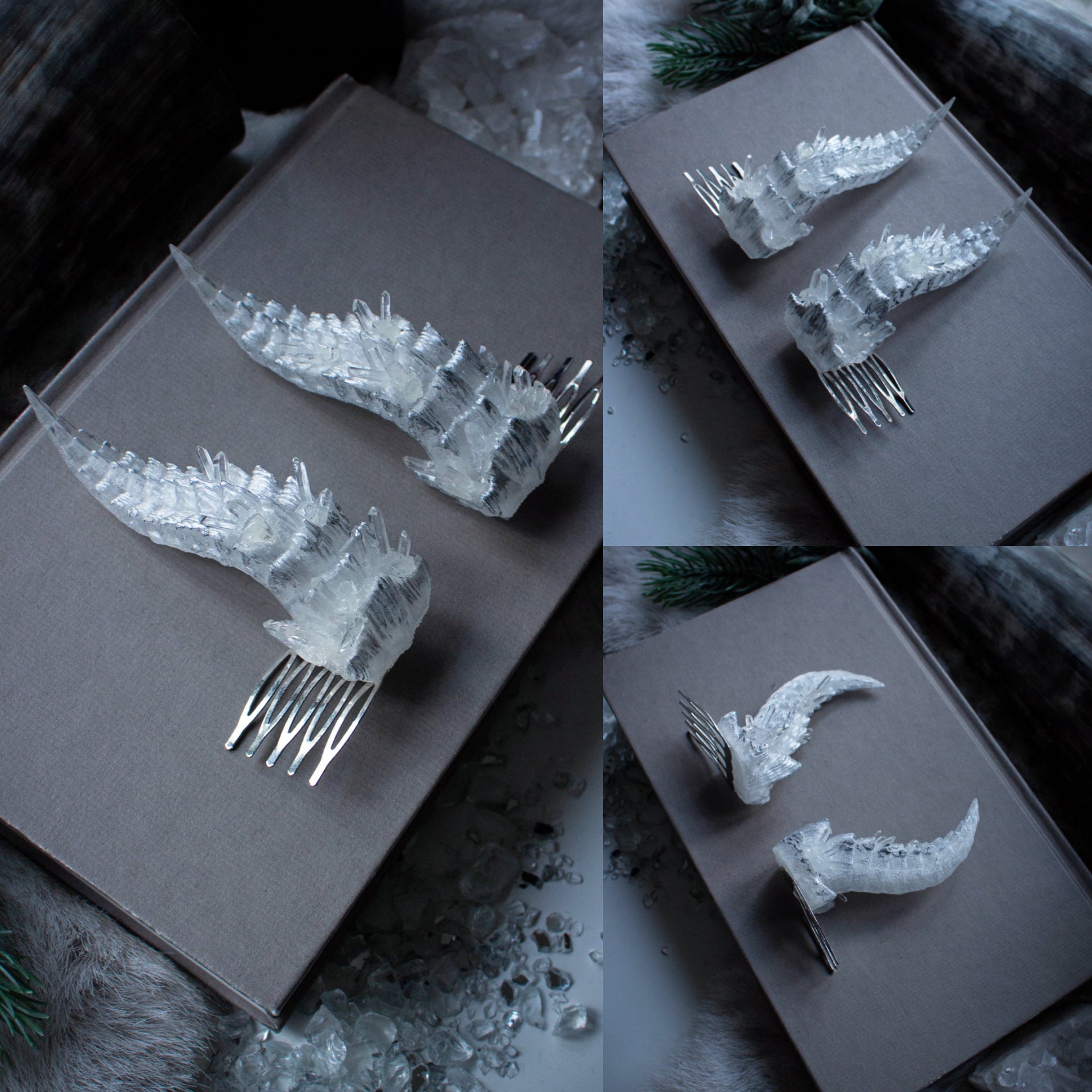 Ice Crystal Dragon Hair Pins (a pair of two pins)