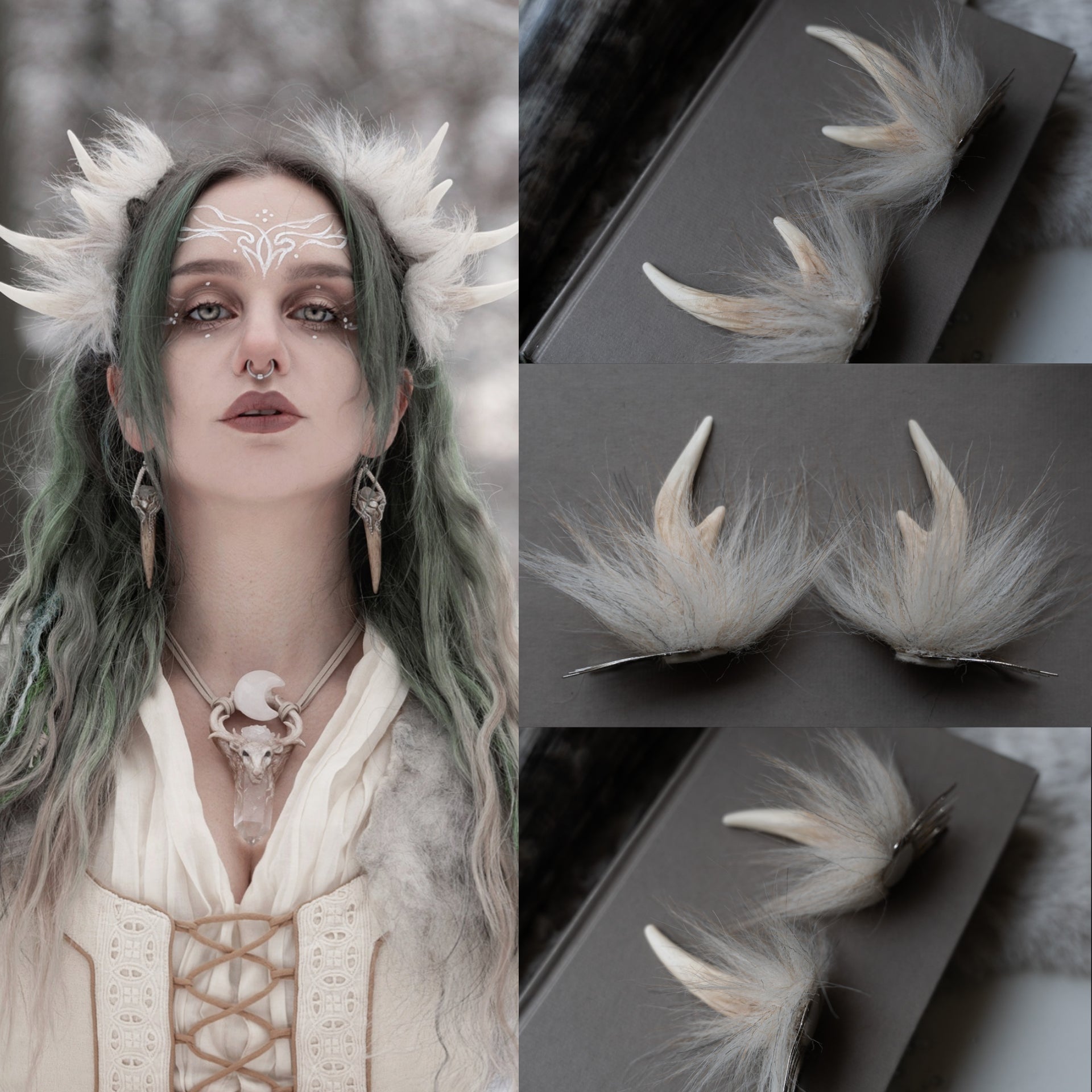 White Stag Hair Pins (a pair of two pins)