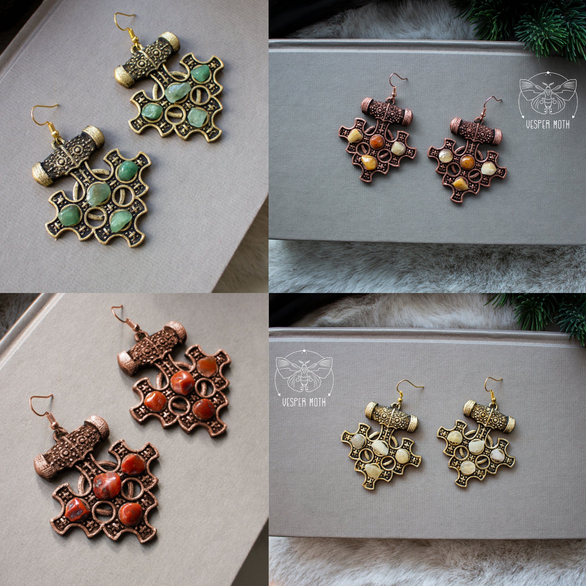 Hiddensee Crystal Earrings (Gold & Copper Coloured) - 3D printed *no metal!