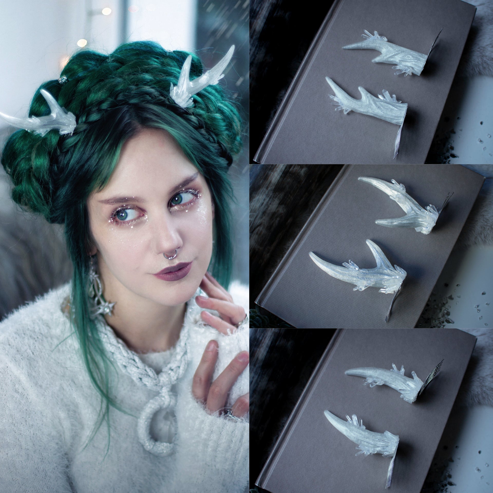 Ice Crystal Antler Hair Pins (pair of 2 pins)